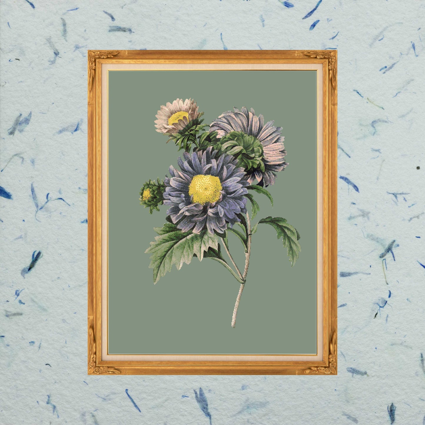 Patron digital de punto de cruz: Flor Azul