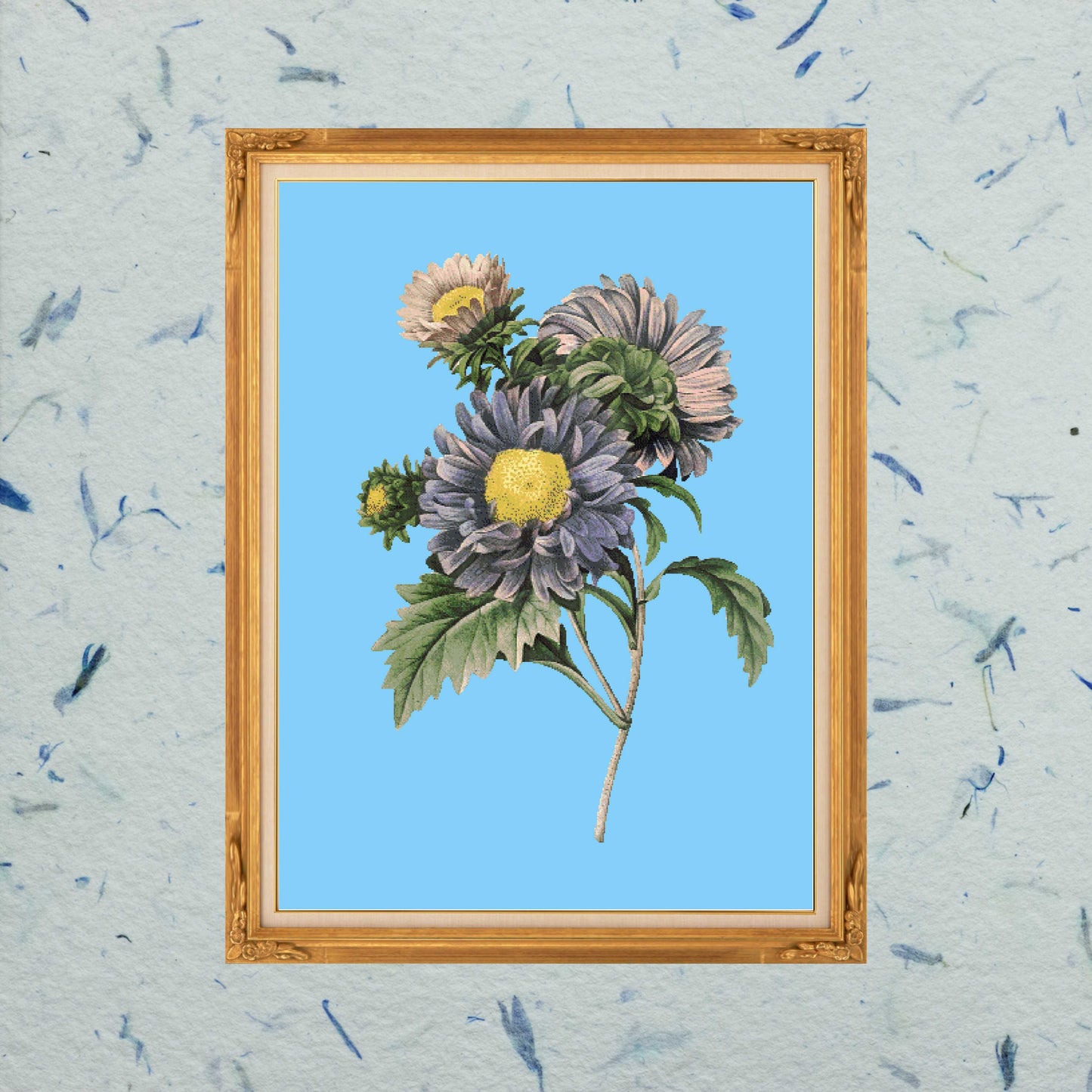 Patron digital de punto de cruz: Flor Azul