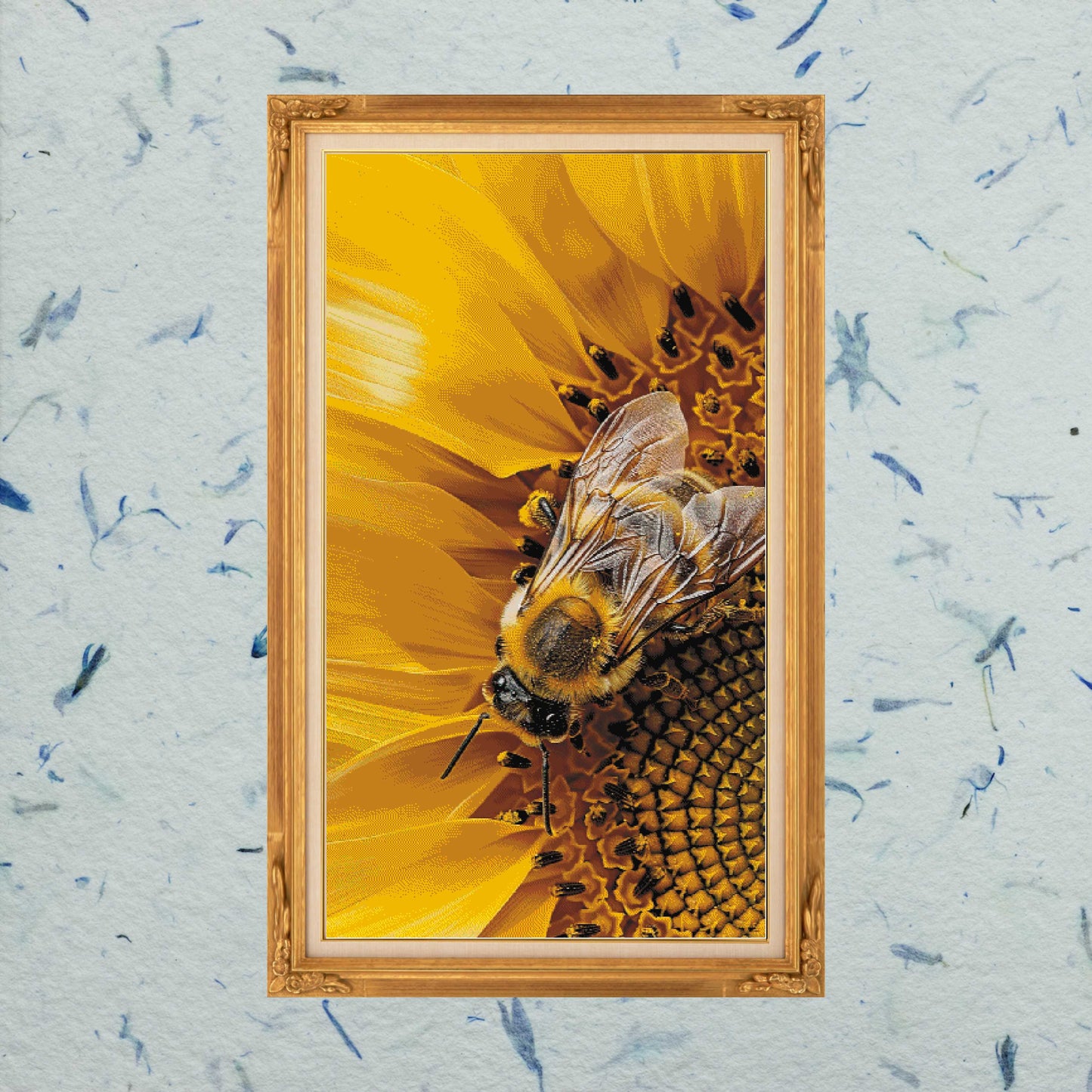 Patrón digital de Punto de cruz: Abeja sobre Girasol