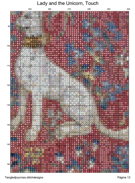 Patrón digital de Punto de cruz: La dama y el Unicornio - Tacto