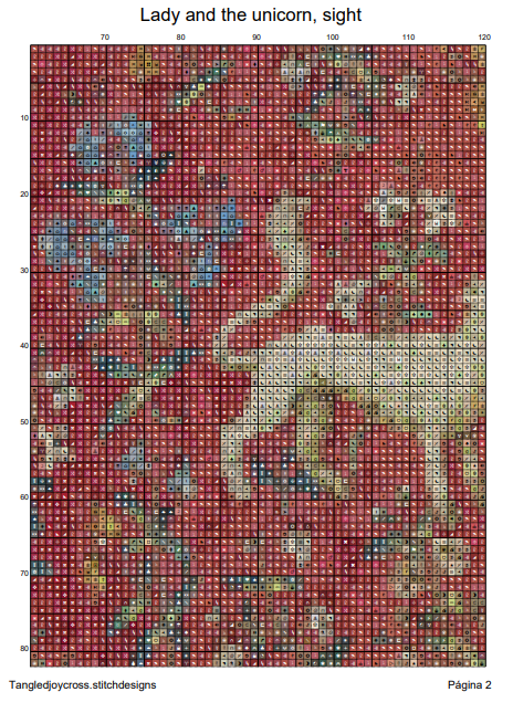 Patrón digital de Punto de cruz: La dama y el Unicorno - Vista