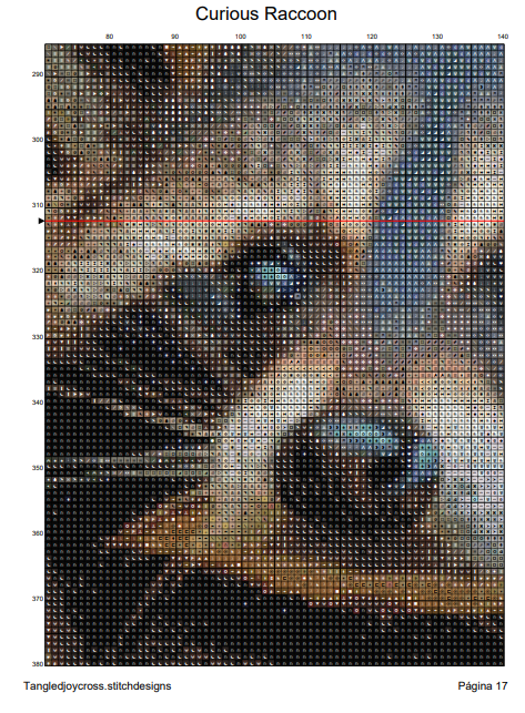 Patrón digital de Punto de cruz: Mapaches curiosos