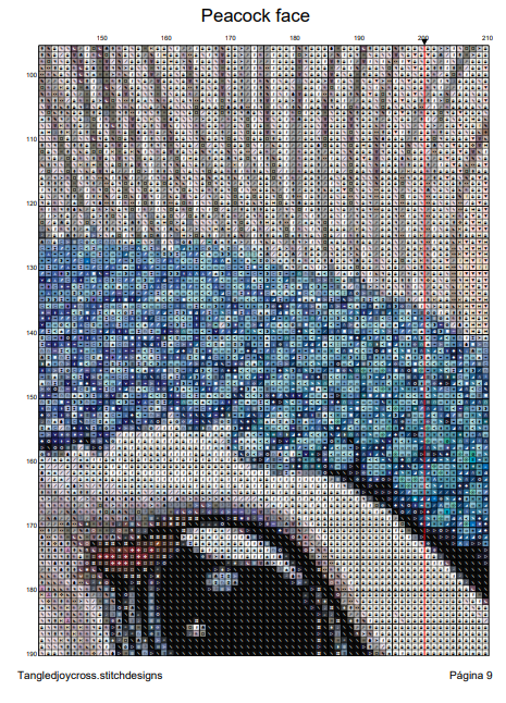 Patrón digital de Punto de cruz: Rostro de Pavo Real