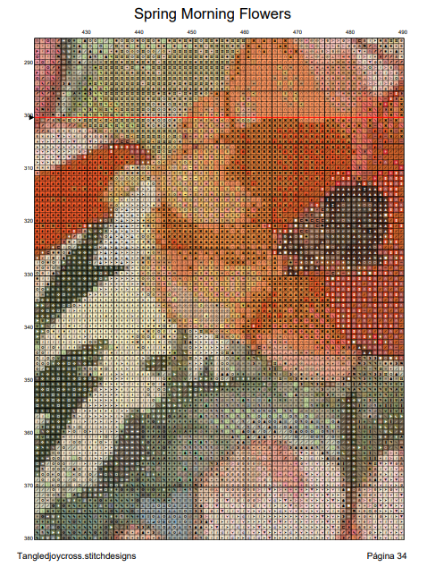 Patrón digital de Punto de cruz: Campo de Flores, efecto acuarela