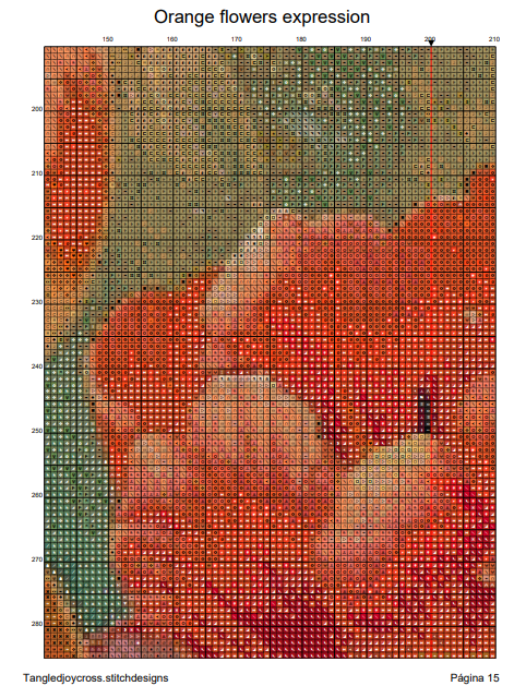 Patron Digital de Punto de cruz: Expresión de flores naranjas