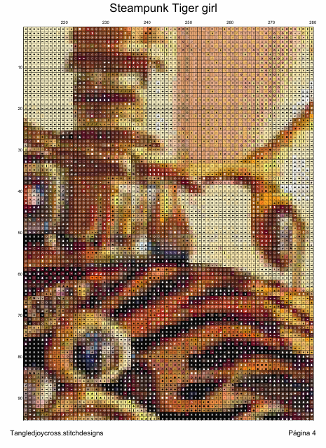 Patron digital de Punto de cruz: Chica tigre Steampunk