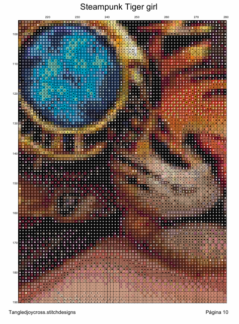 Patron digital de Punto de cruz: Chica tigre Steampunk