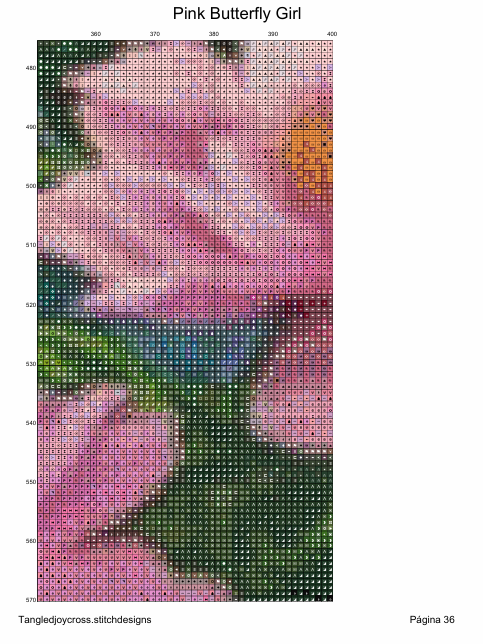 Patron de punto de cruz: Chica Mariposa en Rosa