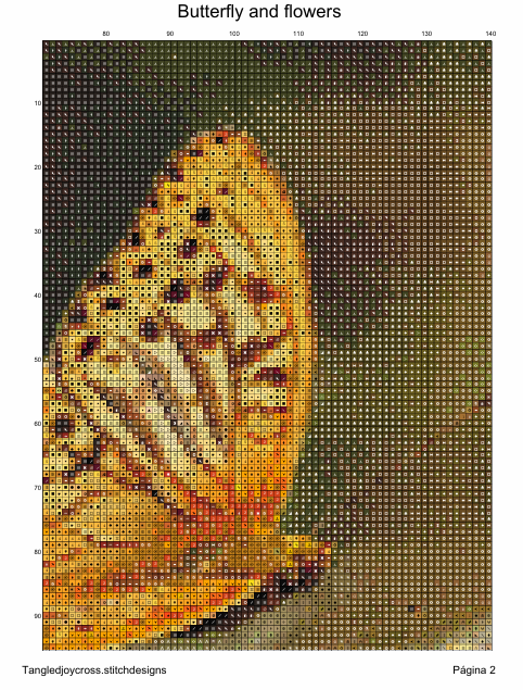 Patron digital de punto de cruz: Mariposa sobre Flores