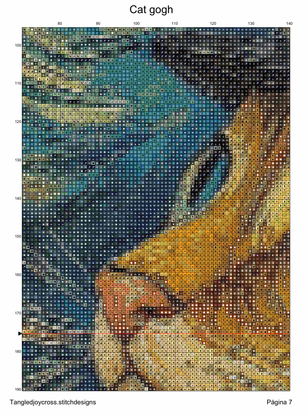 Patron digital de punto de cruz: Gatito al estilo Van Gogh