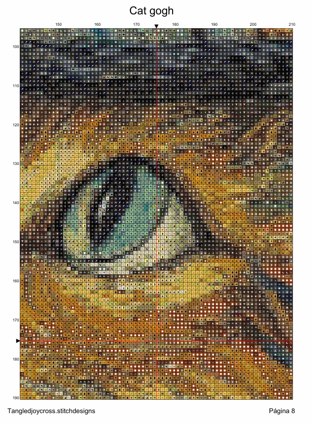 Patron digital de punto de cruz: Gatito al estilo Van Gogh