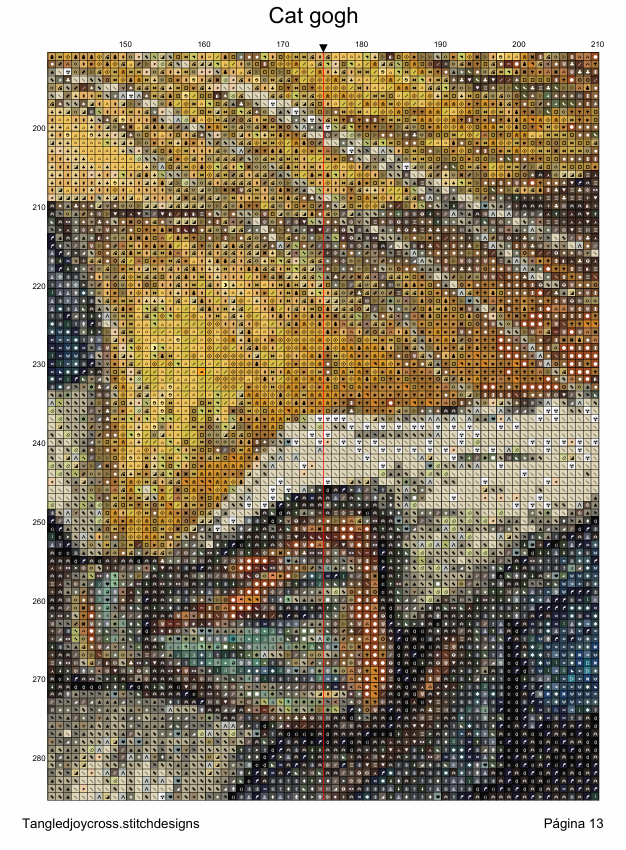 Patron digital de punto de cruz: Gatito al estilo Van Gogh