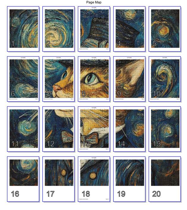 Patron digital de punto de cruz: Gatito al estilo Van Gogh