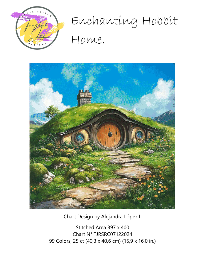 Patrón Digital de Punto de cruz: Encantadora casa de Hobbit