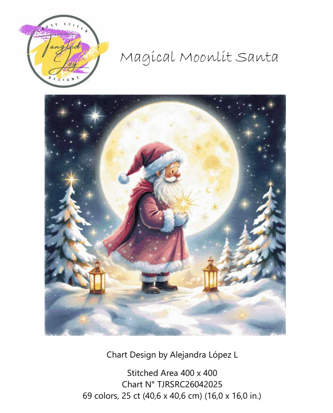 Patrón digital de Punto de cruz: Santa a la luz de la luna