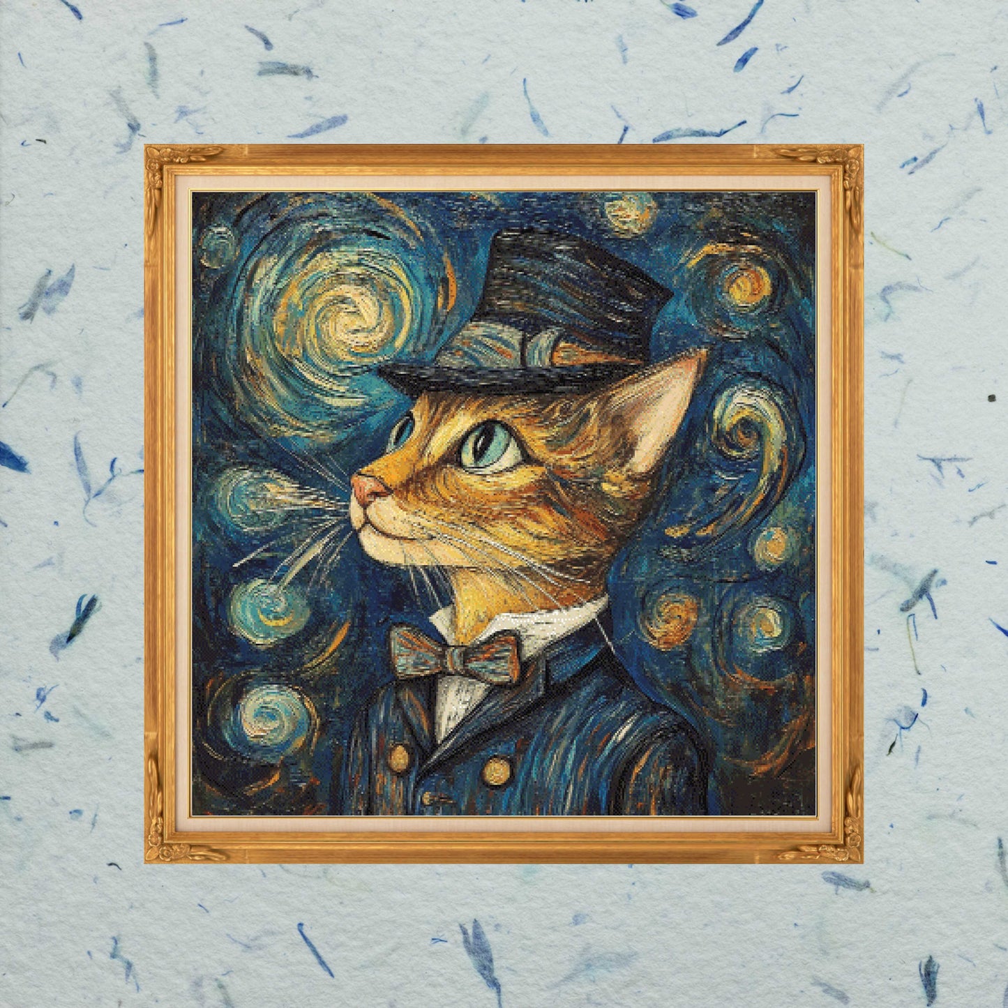 Patron digital de punto de cruz: Gatito al estilo Van Gogh