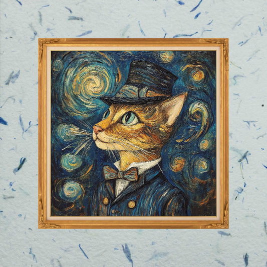 Patron digital de punto de cruz: Gatito al estilo Van Gogh