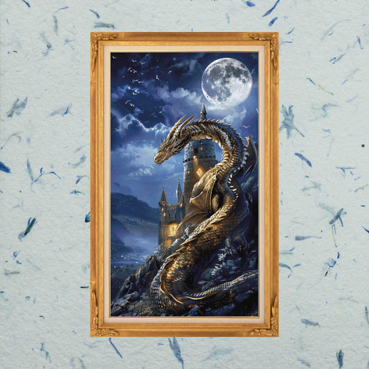 Patrón digital de Punto de cruz: Guardia de Dragon a la luz de la Luna