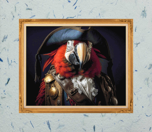 Patron digital de Punto de Cruz: Loro Pirata