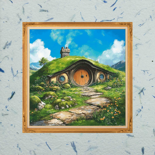 Patrón Digital de Punto de cruz: Encantadora casa de Hobbit
