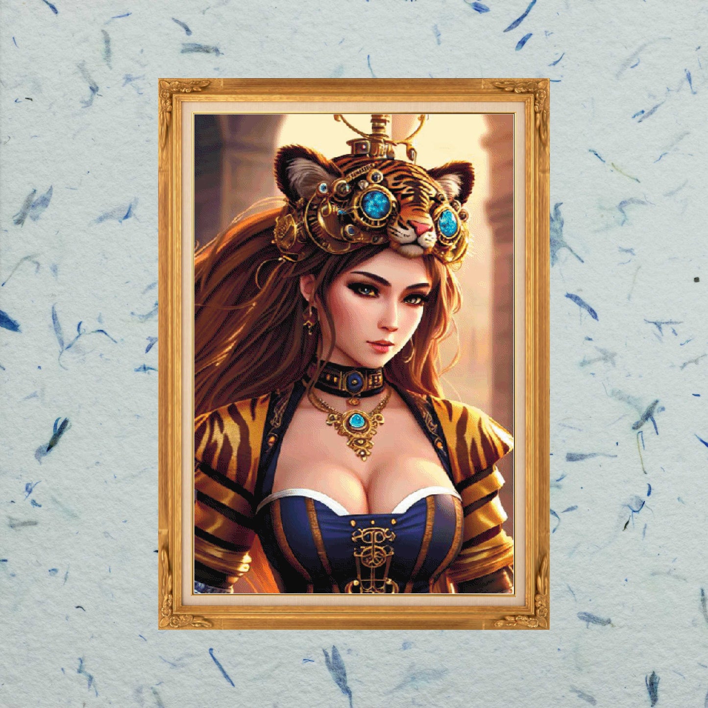 Patron digital de Punto de cruz: Chica tigre Steampunk