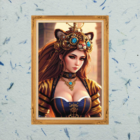 Patron digital de Punto de cruz: Chica tigre Steampunk