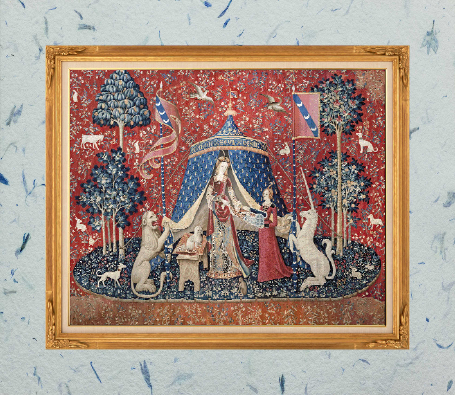 Patron digital de Punto de cruz; La dama y el Unicornio - Deseo