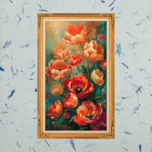 Patron Digital de Punto de cruz: Expresión de flores naranjas