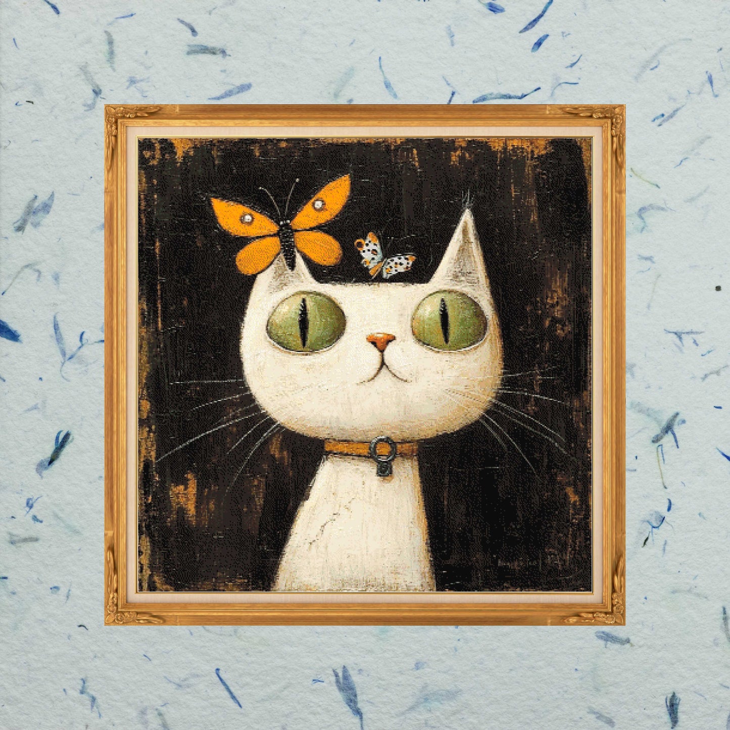 Patron de punto de cruz: Gato y mariposa