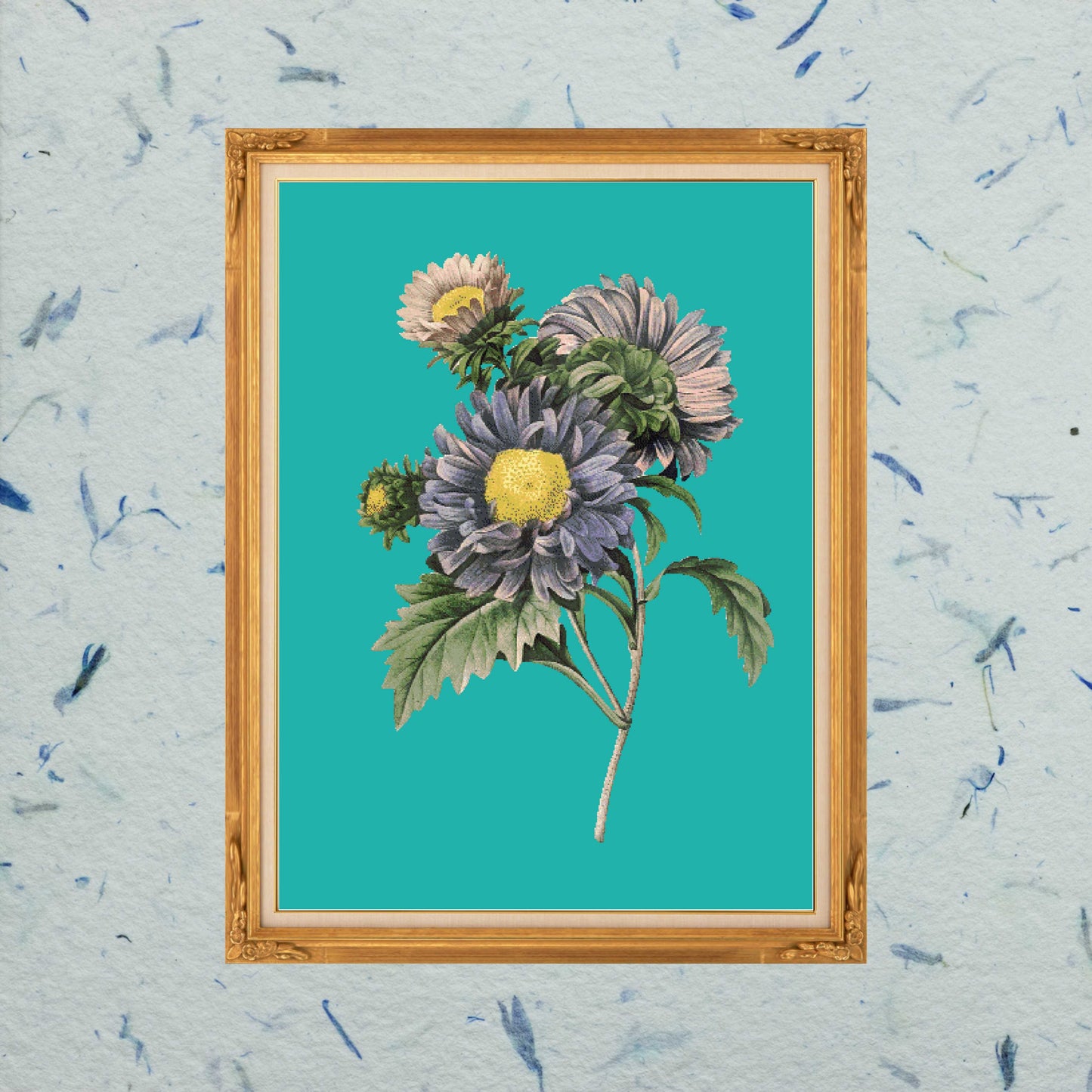 Patron digital de punto de cruz: Flor Azul