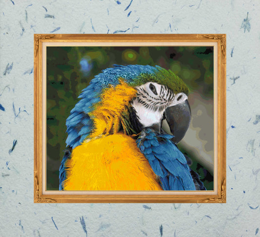 Patrón digital de Punto de Cruz: Retrato de un Loro