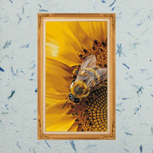 Patrón digital de Punto de cruz: Abeja sobre Girasol
