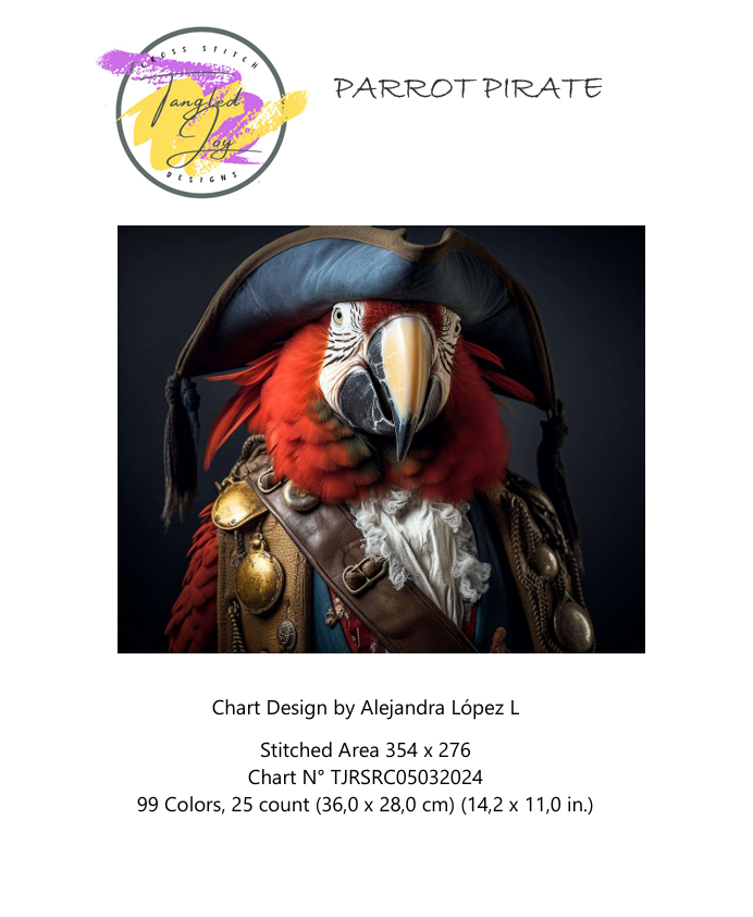 Patron digital de Punto de Cruz: Loro Pirata