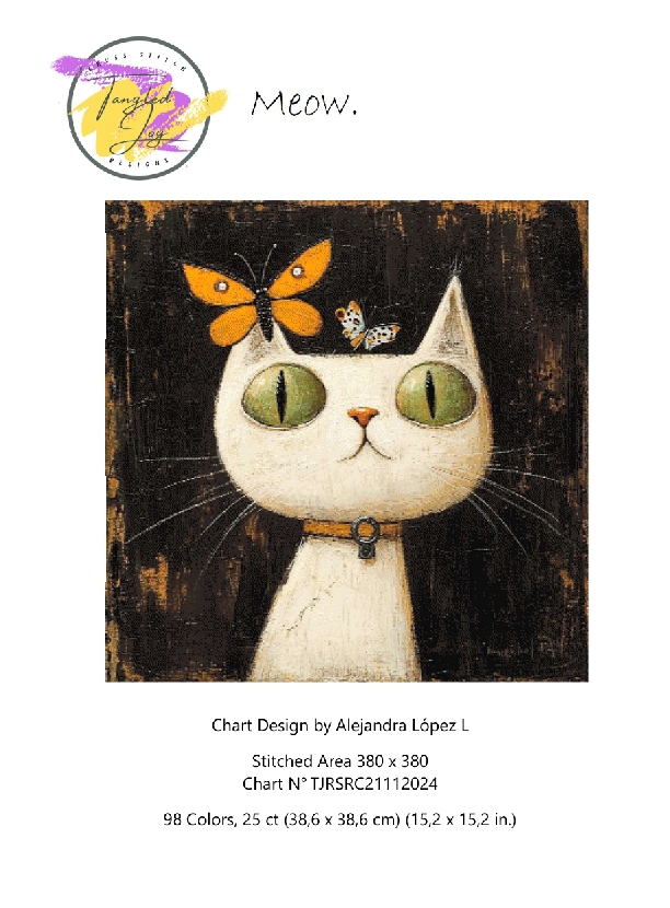 Patron de punto de cruz: Gato y mariposa