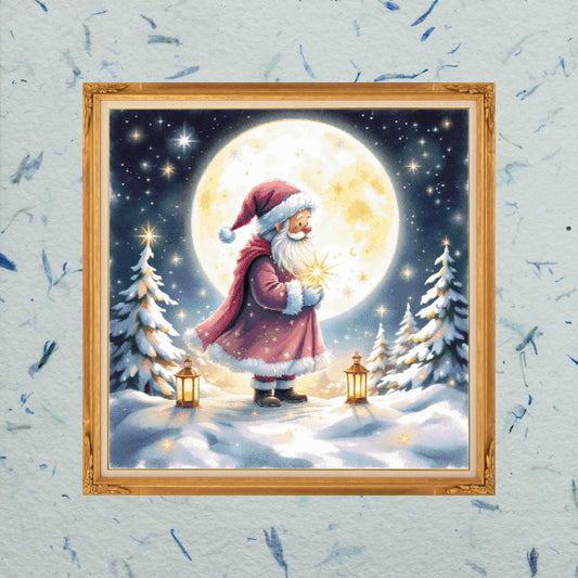Patrón digital de Punto de cruz: Santa a la luz de la luna